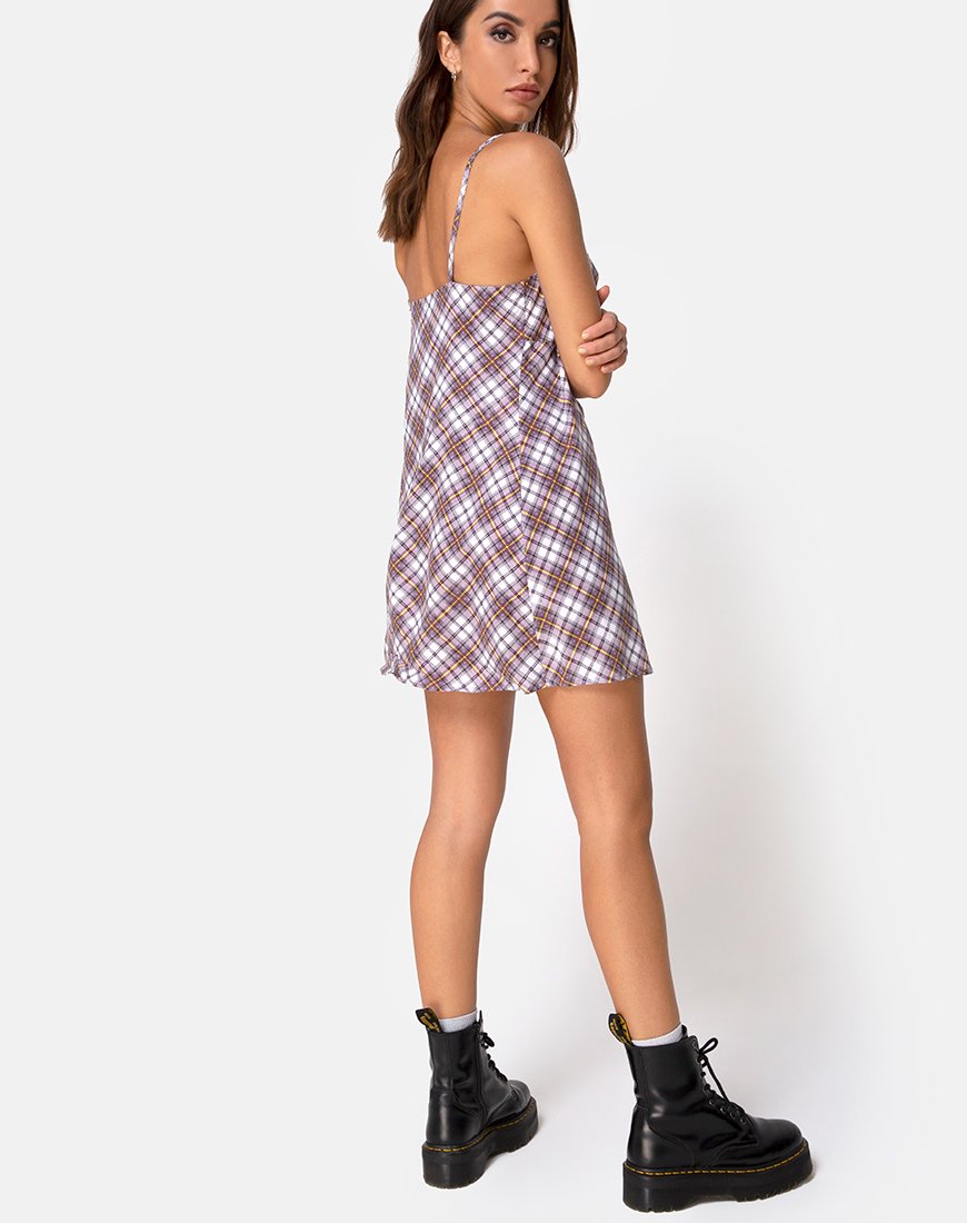 Afbeelding van Andin Slip Dress in Grunge Check Purple
