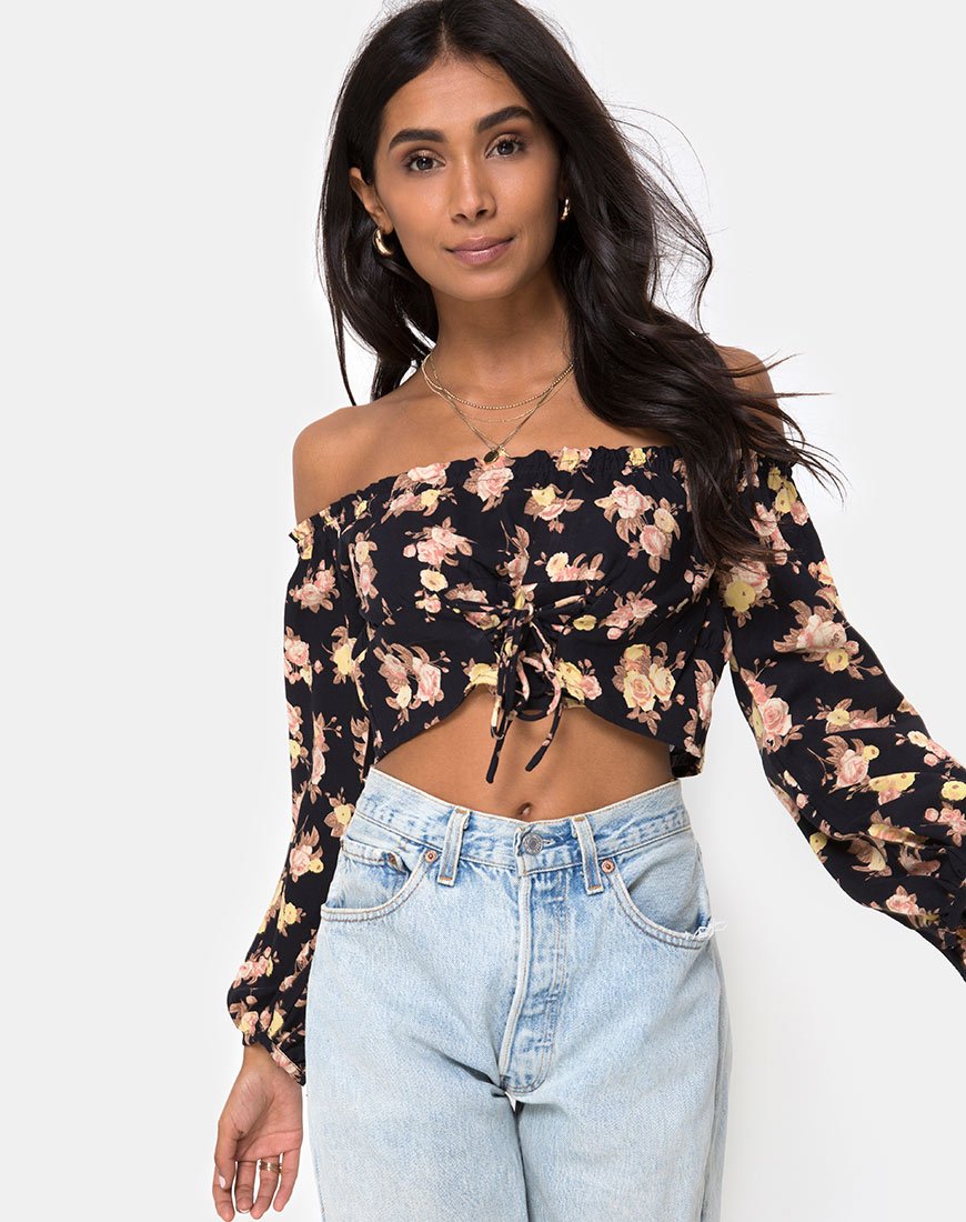 Aneca Off The Shoulder Top in Antiek Roos Zwart