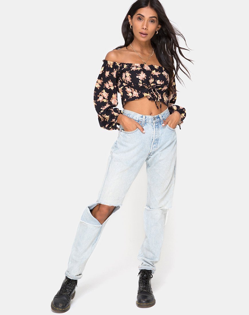 Afbeelding van Aneca Off The Shoulder Top in Antique Rose Zwart