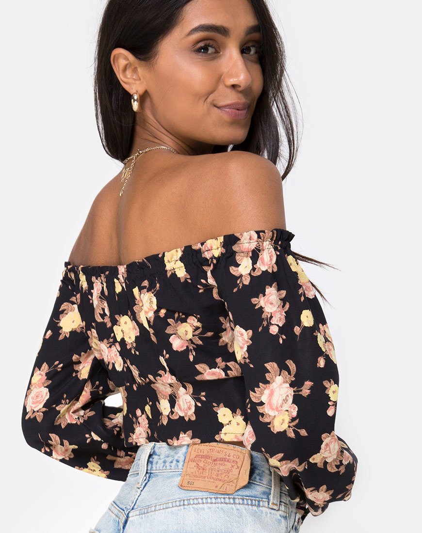 Aneca Off The Shoulder Top in Antiek Roos Zwart
