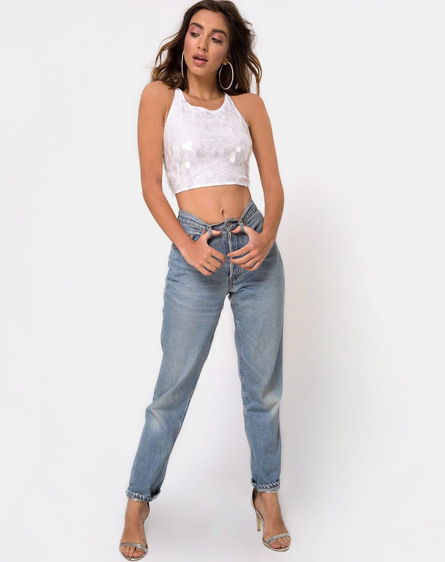 Afbeelding van Anery Crop Top in Clear Disc Sequin