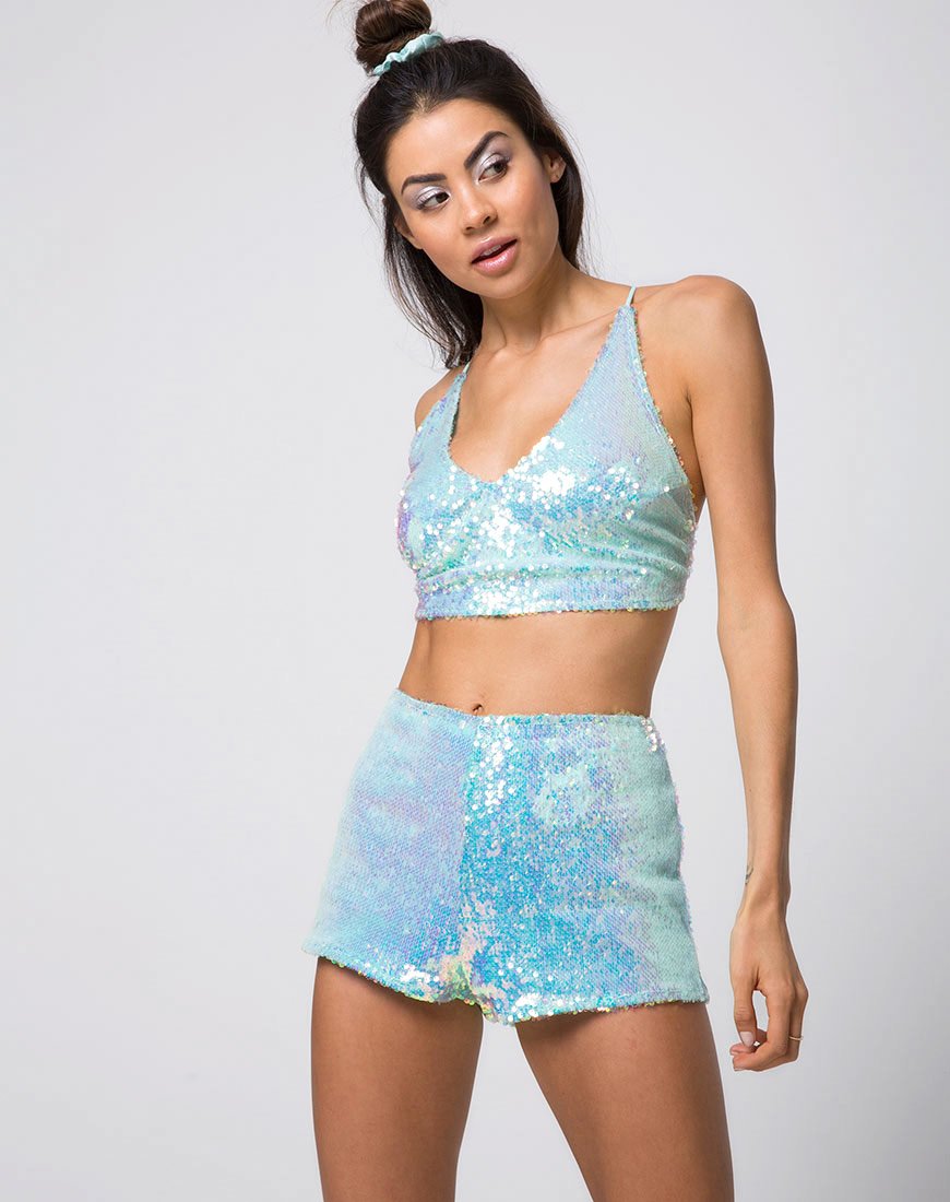 Image Crop Top in viscale lovertjes Candy Unicorn