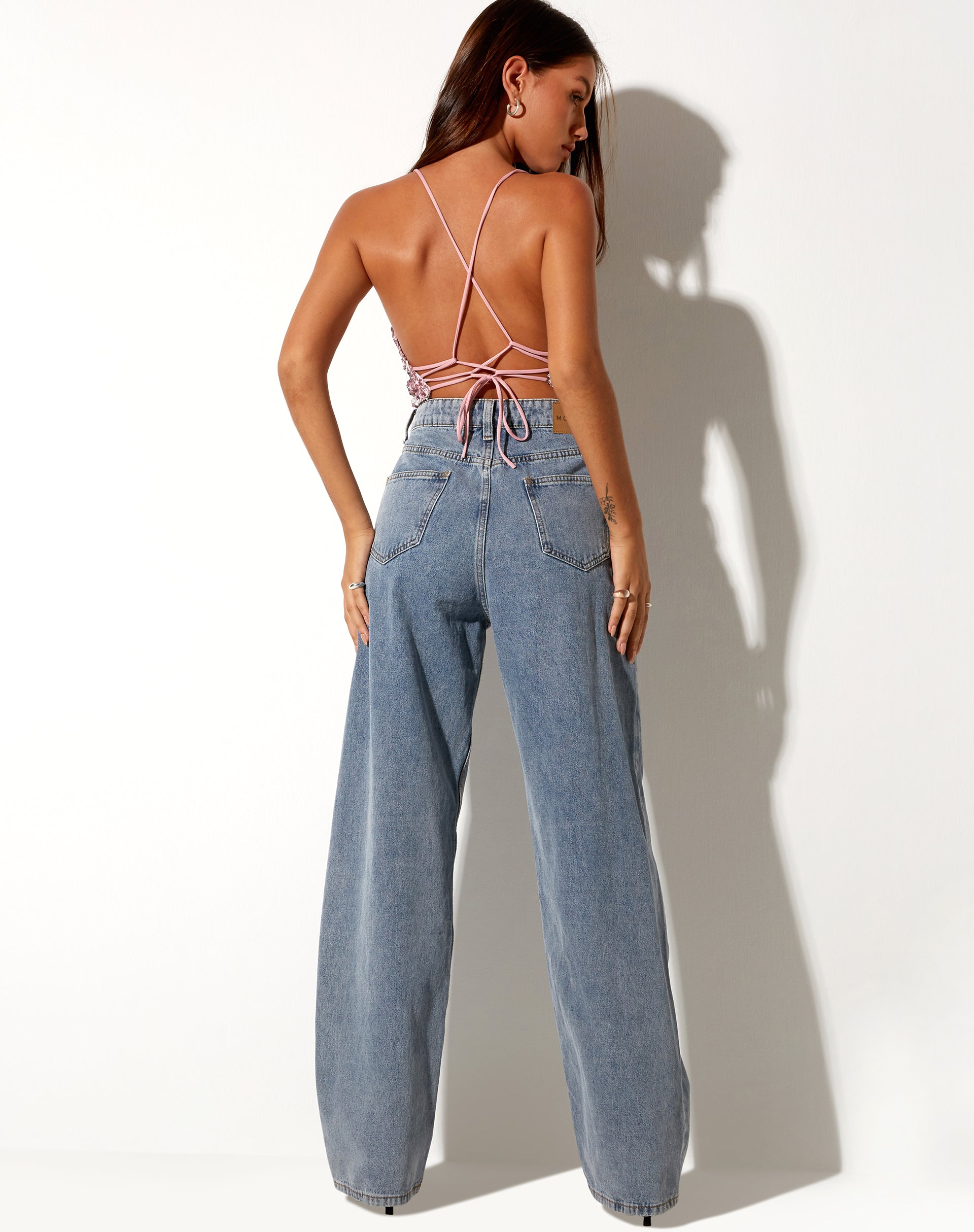 Image Crop Top in Blush Pink Viscoschaal Pailletten