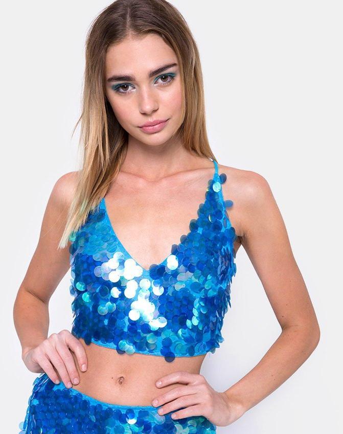 Engel Crop Top in Viscale Disc Sequin Marine