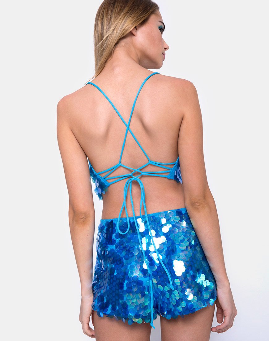 Engel Crop Top in Viscale Disc Sequin Marine