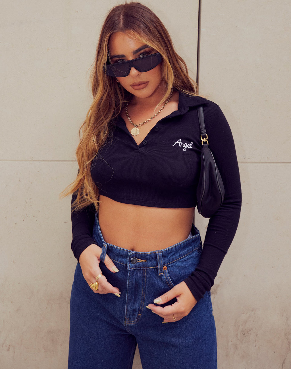 Elody Crop Top in Rib Zwart 'Angel' Embro