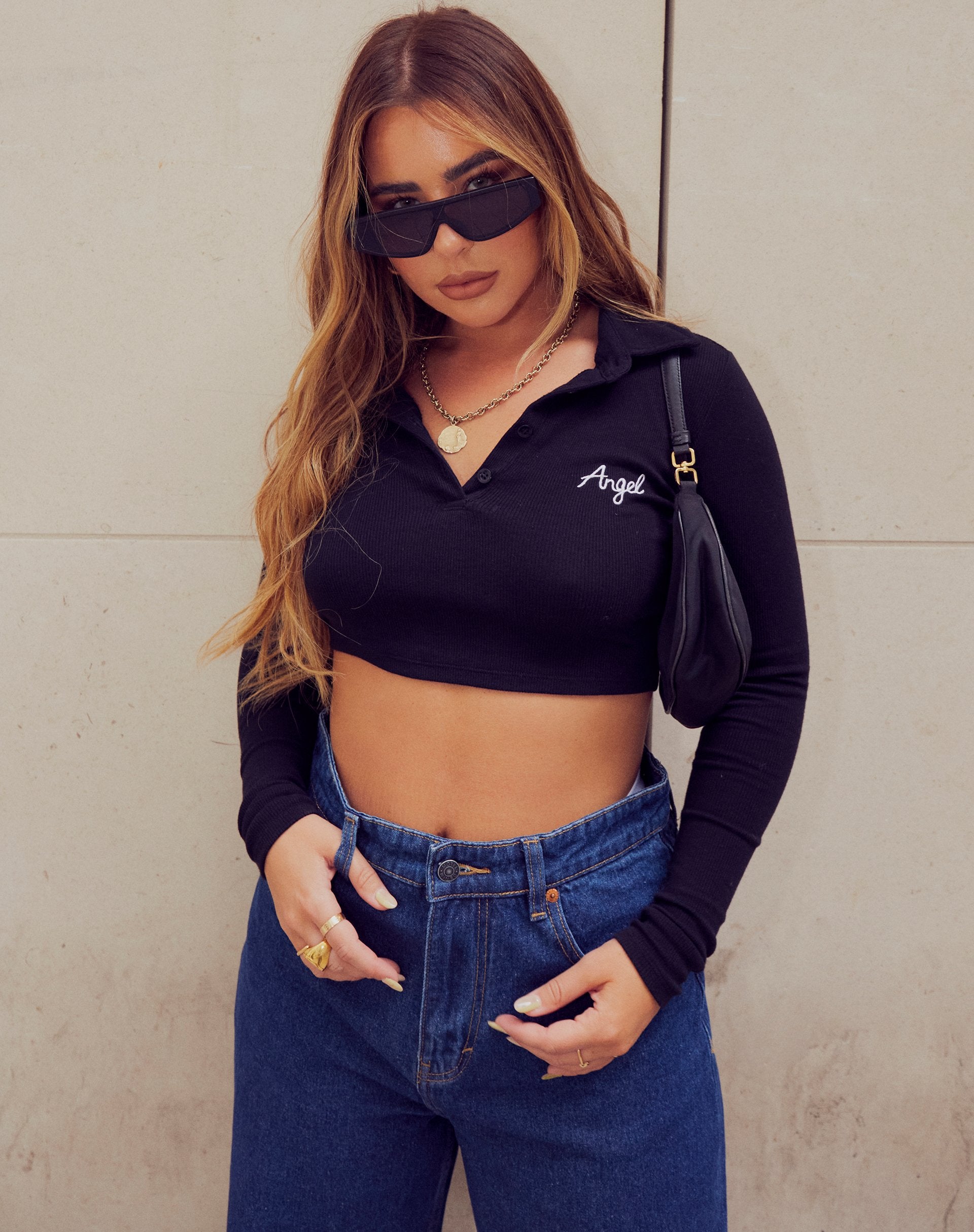 Afbeelding van Elody Crop Top in Rib Zwart "Angel" Embro