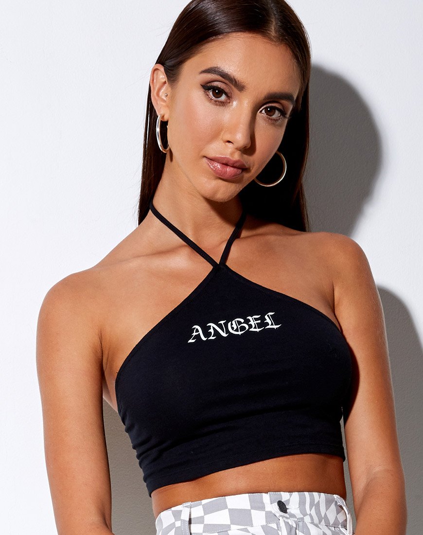 Afbeelding van April Crop Top in Zwart Engel in Wit