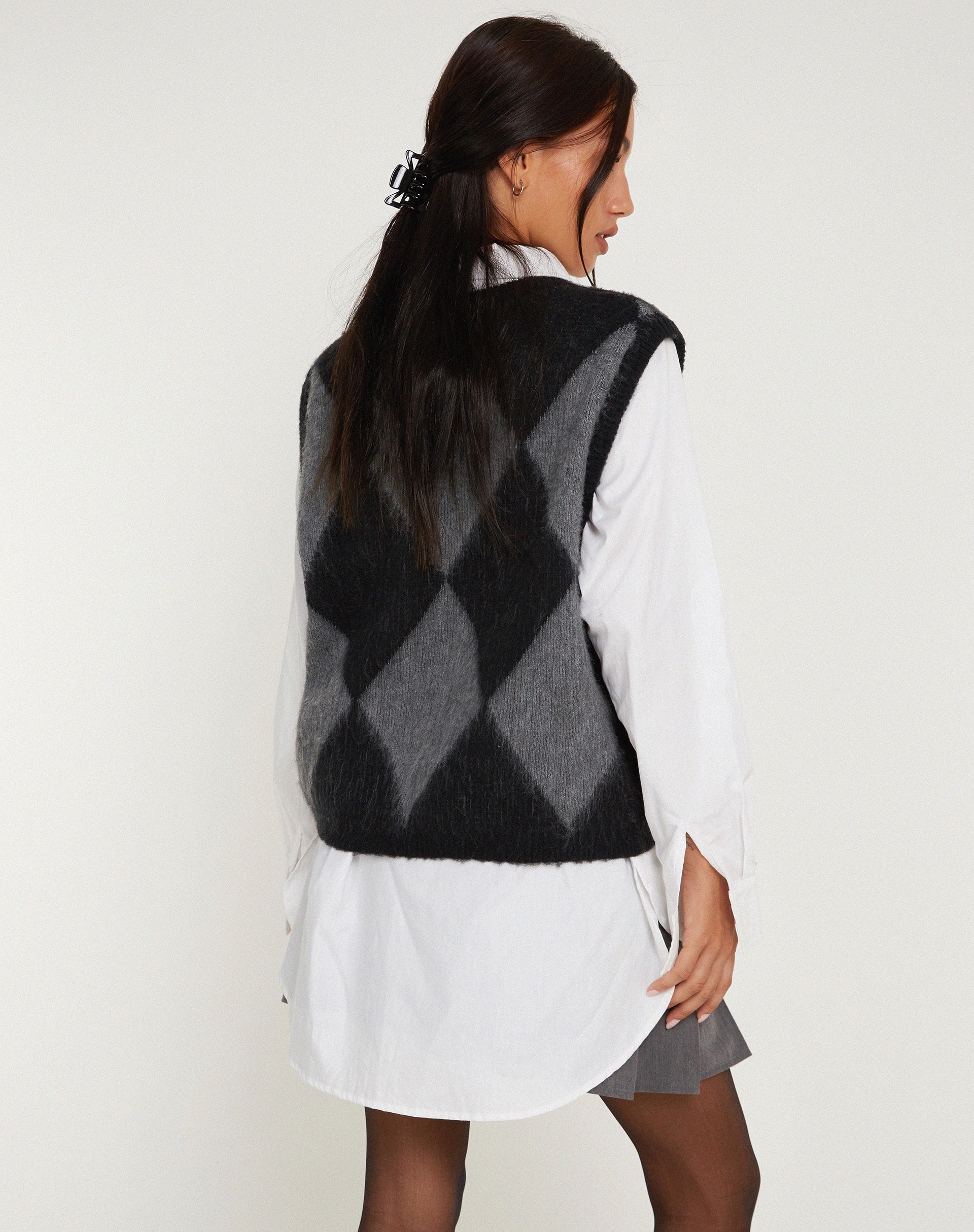 Afbeelding van Arisa Sweater Vest in Harlekijn Grijs en Zwart