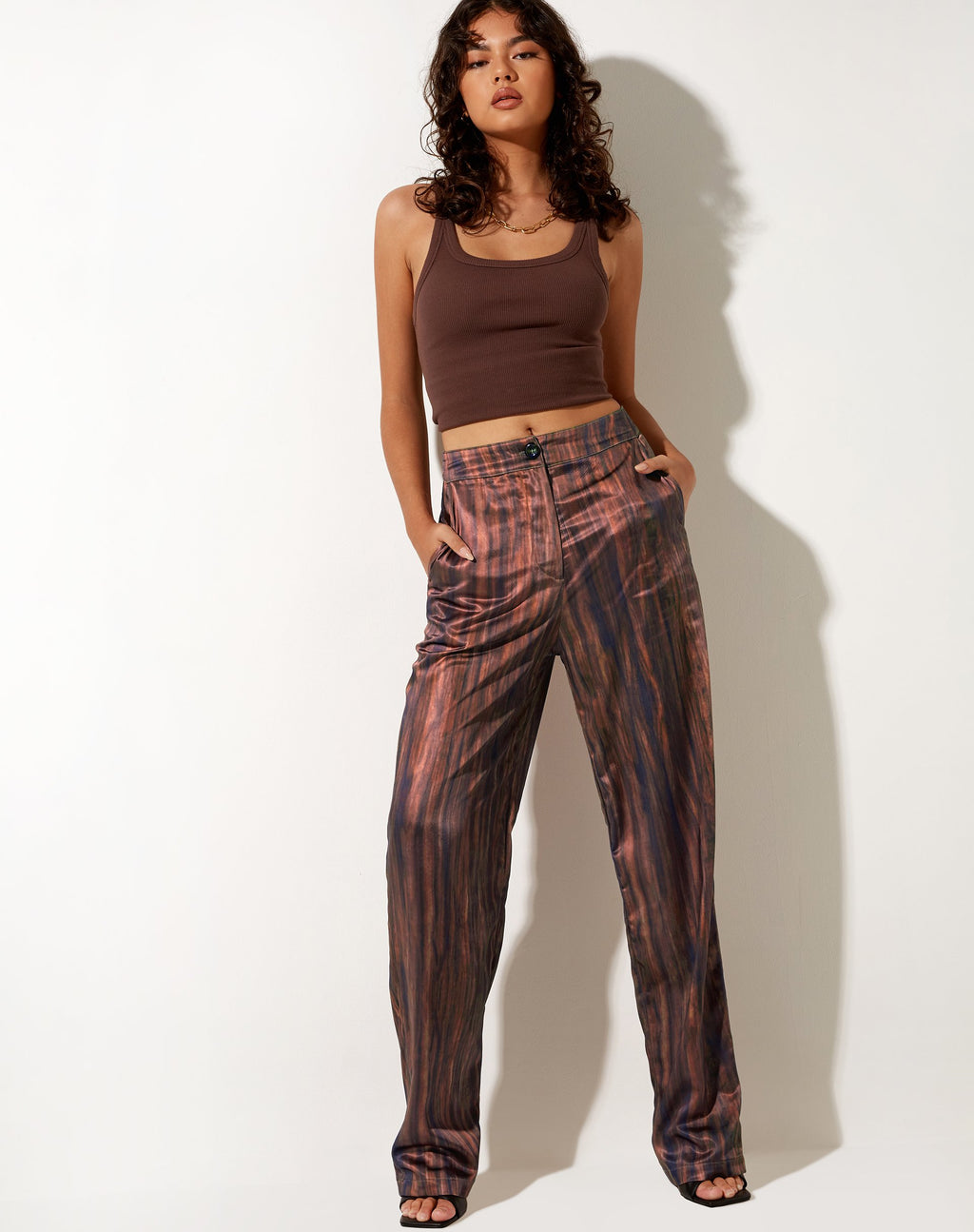 Arsala broek in satijn marmer cacao