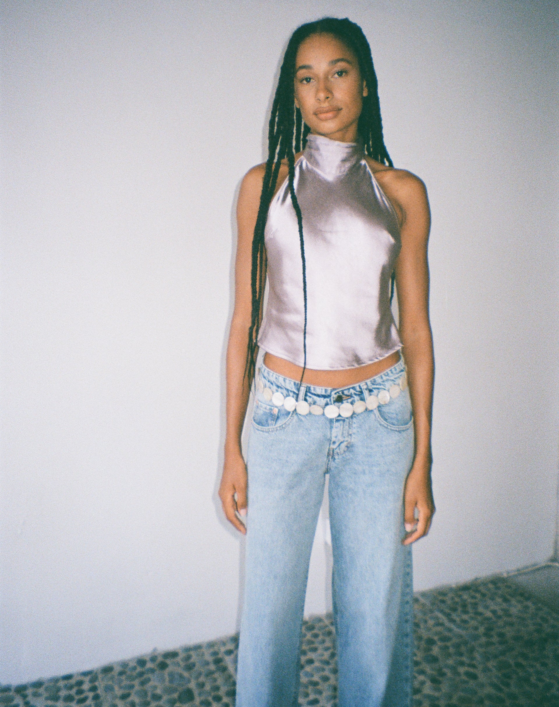 Afbeelding van MOTEL X JACQUIE Ataina Halterneck Top in Satijn Zilver