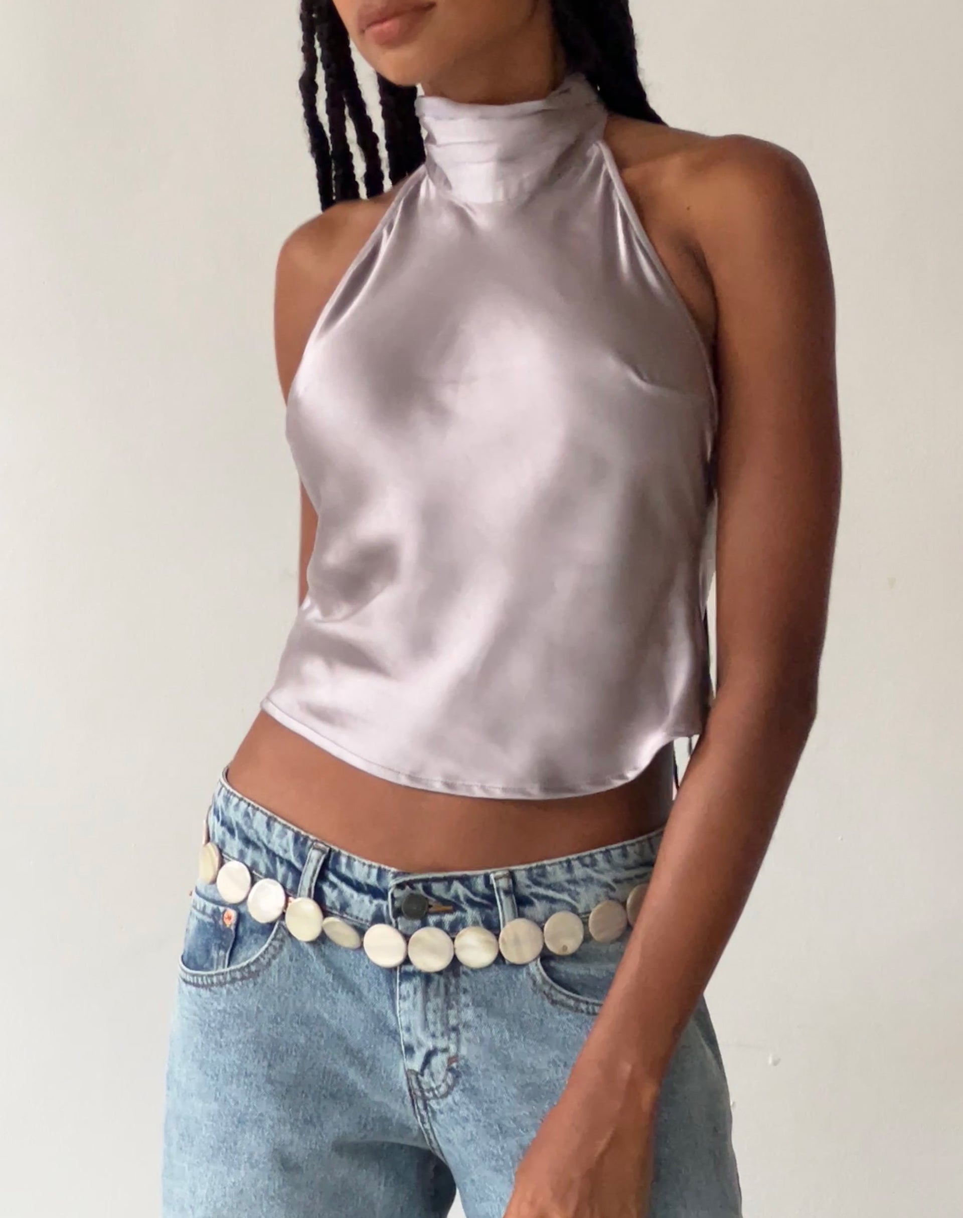 Afbeelding van MOTEL X JACQUIE Ataina Halterneck Top in Satijn Zilver