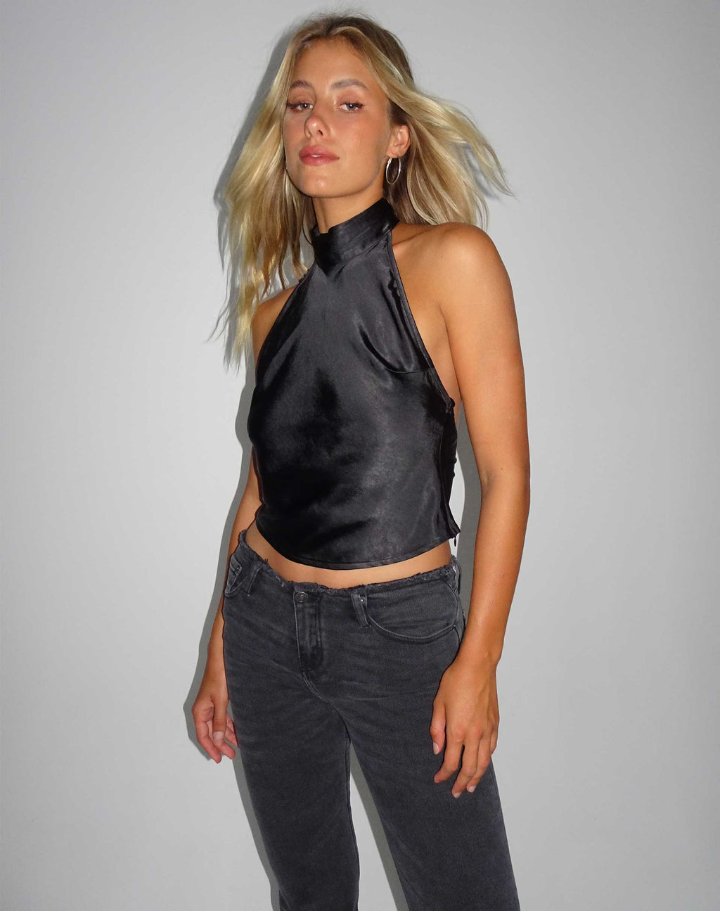 Ataina top in satijnzwart