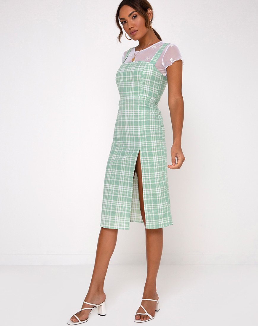 Ayuka Midi jurk in tafelkleed Neo Mint