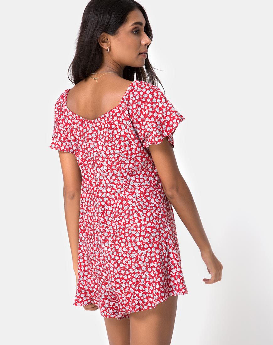 Afbeelding van Bae Playsuit in Ditsy Rose Rood en Zilver
