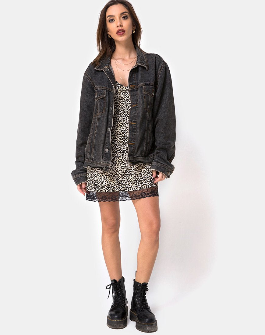 Afbeelding van Balace Slip Dress in Rar Leopard met zwart kant