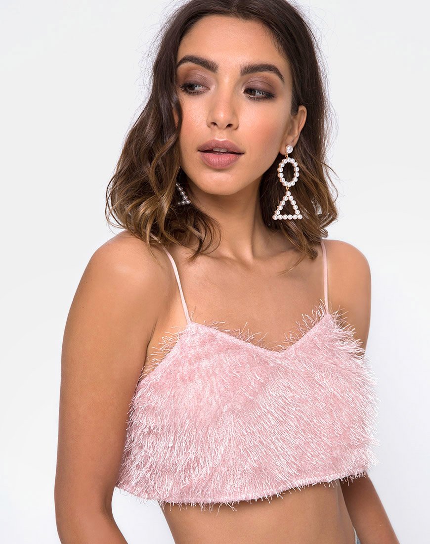 Balien Crop Top in Franje Suiker Roze