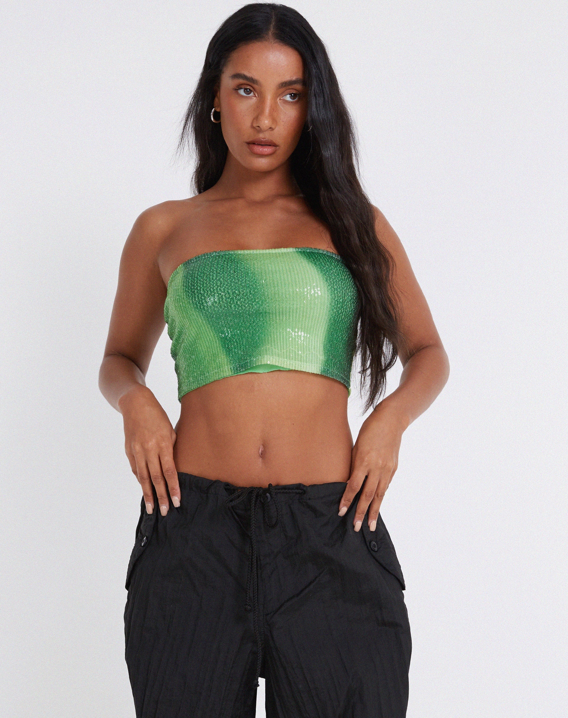 Afbeelding van Bandira Bandeau Top in Zonnebloemgroen met lovertjes
