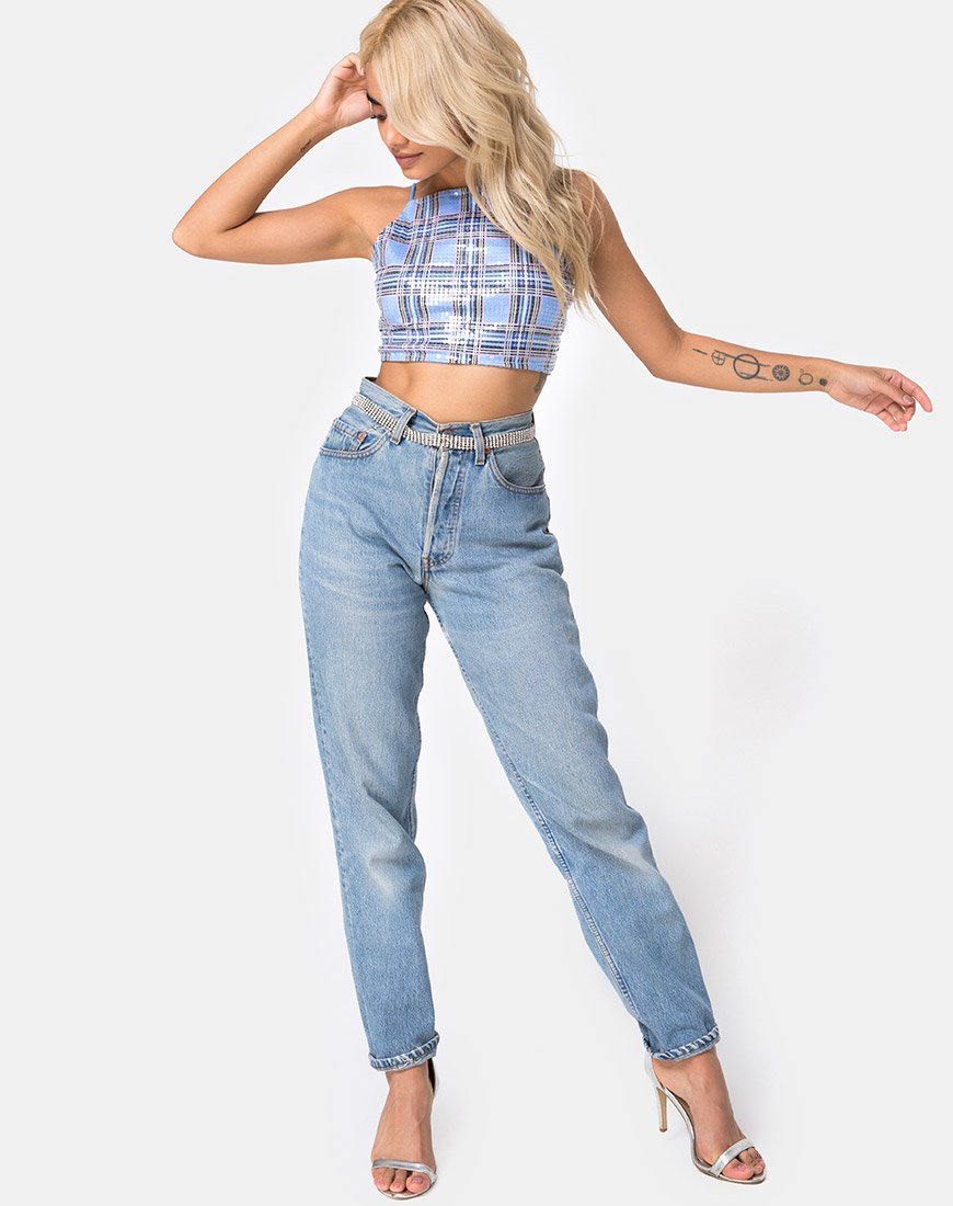 Afbeelding van Barilla Crop Top in jaren '90 ruit met helder lovertje