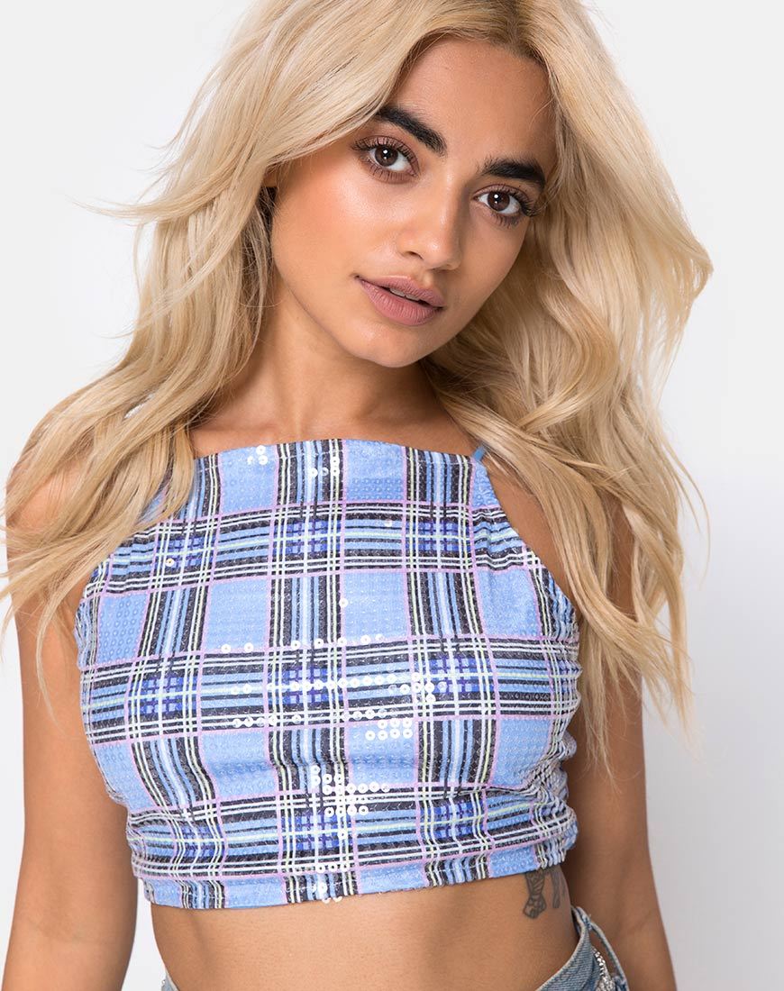 Afbeelding van Barilla Crop Top in jaren '90 ruit met helder lovertje