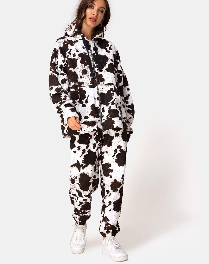 Afbeelding van Hollack Zip Hoody in koeienhuid bruin/wit