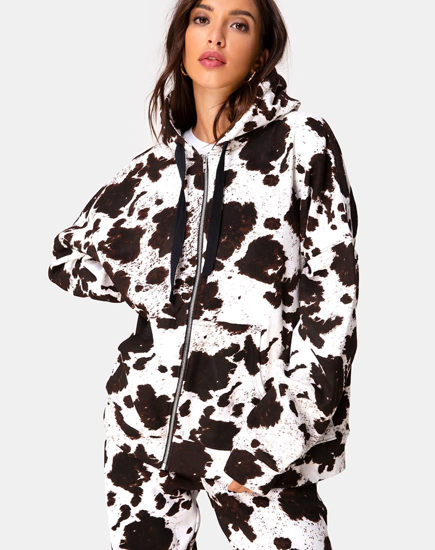 Afbeelding van Hollack Zip Hoody in koeienhuid bruin/wit