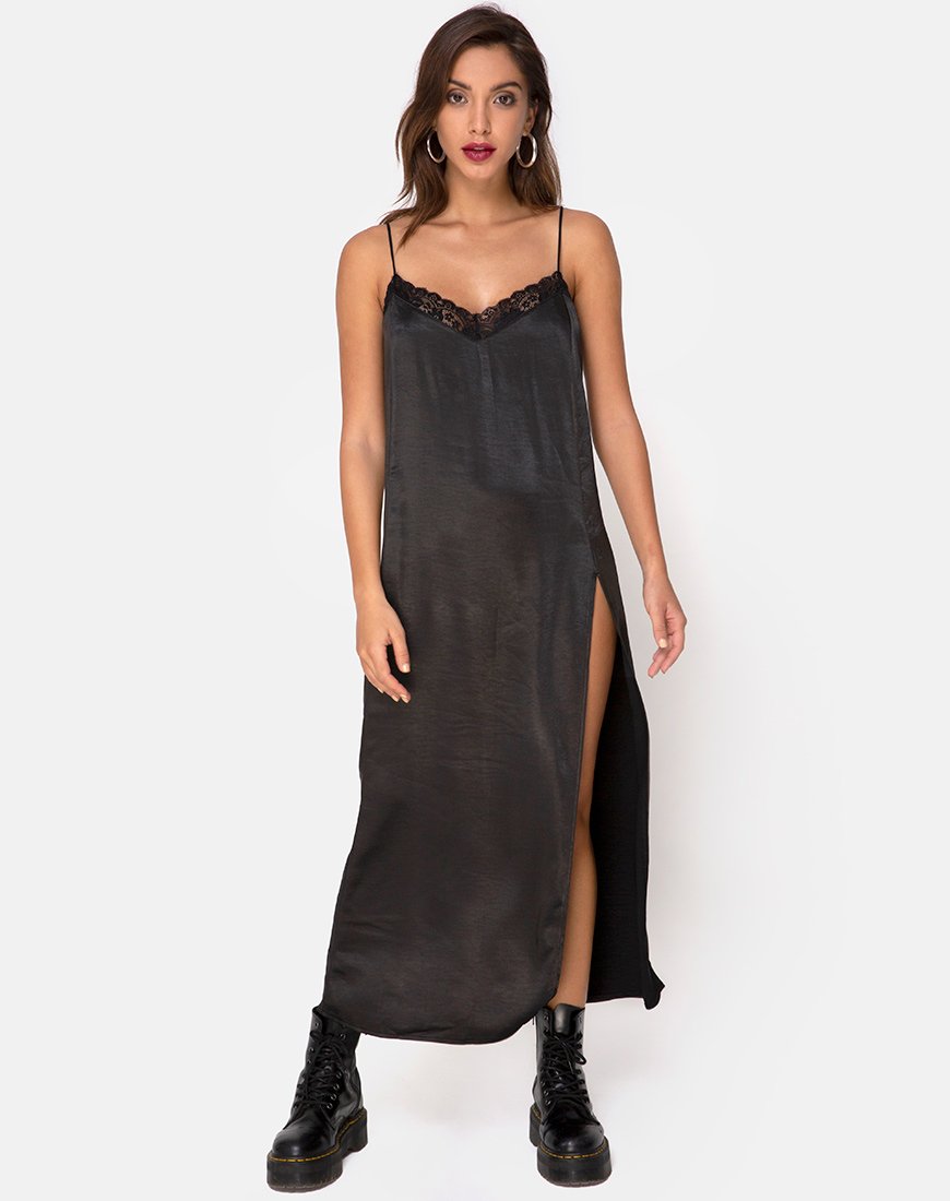 Afbeelding van Batilia Maxi Dress in Satijn Zwart