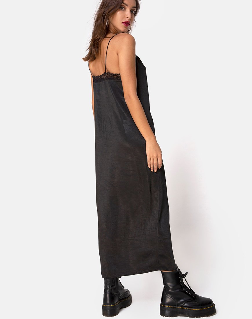 Afbeelding van Batilia Maxi Dress in Satijn Zwart