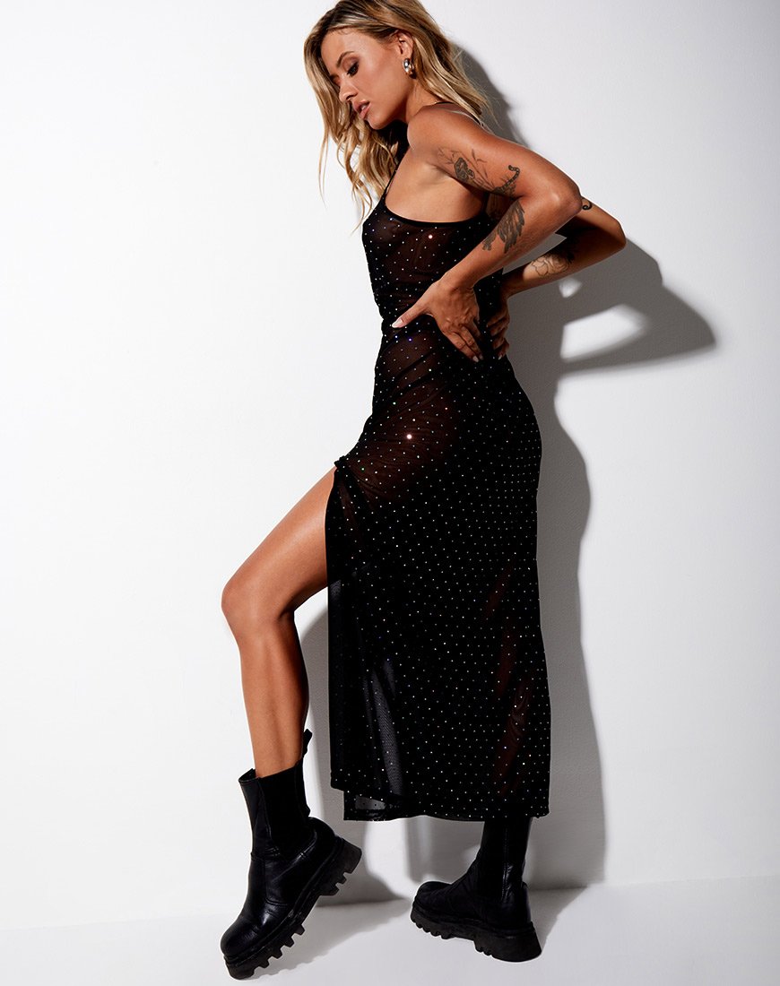 Afbeelding van Batis Maxi Dress in Crystal Net Zwart