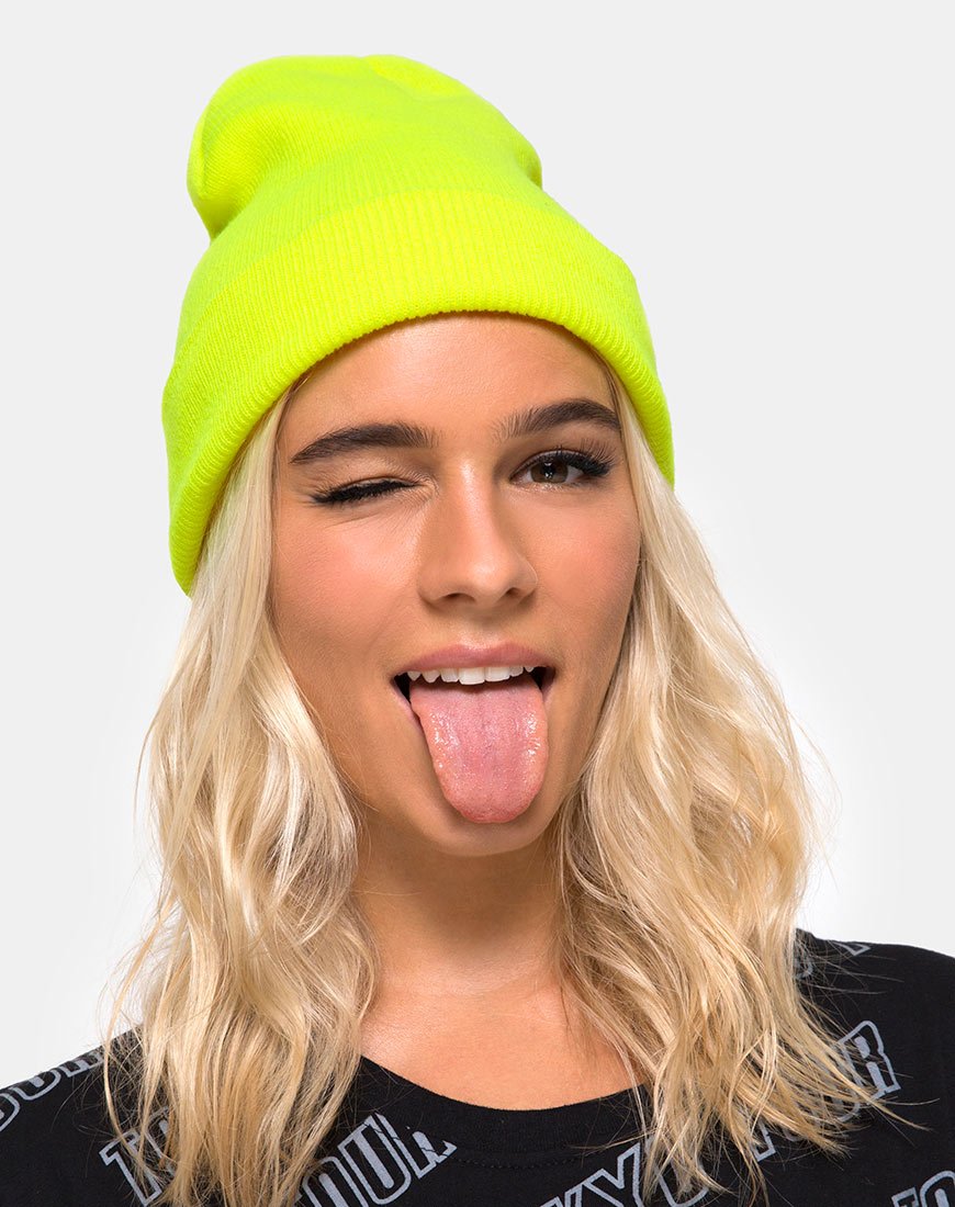 Beanie muts in lichtgeel