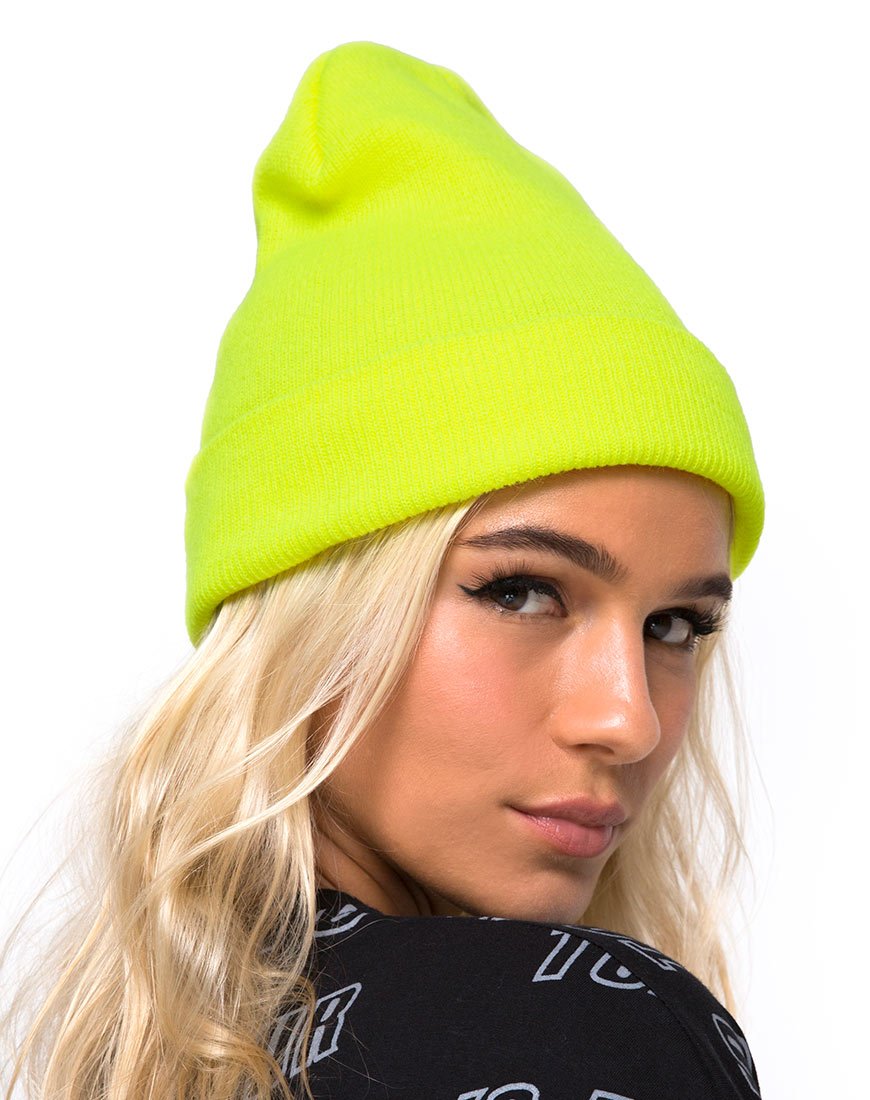 Beanie muts in lichtgeel