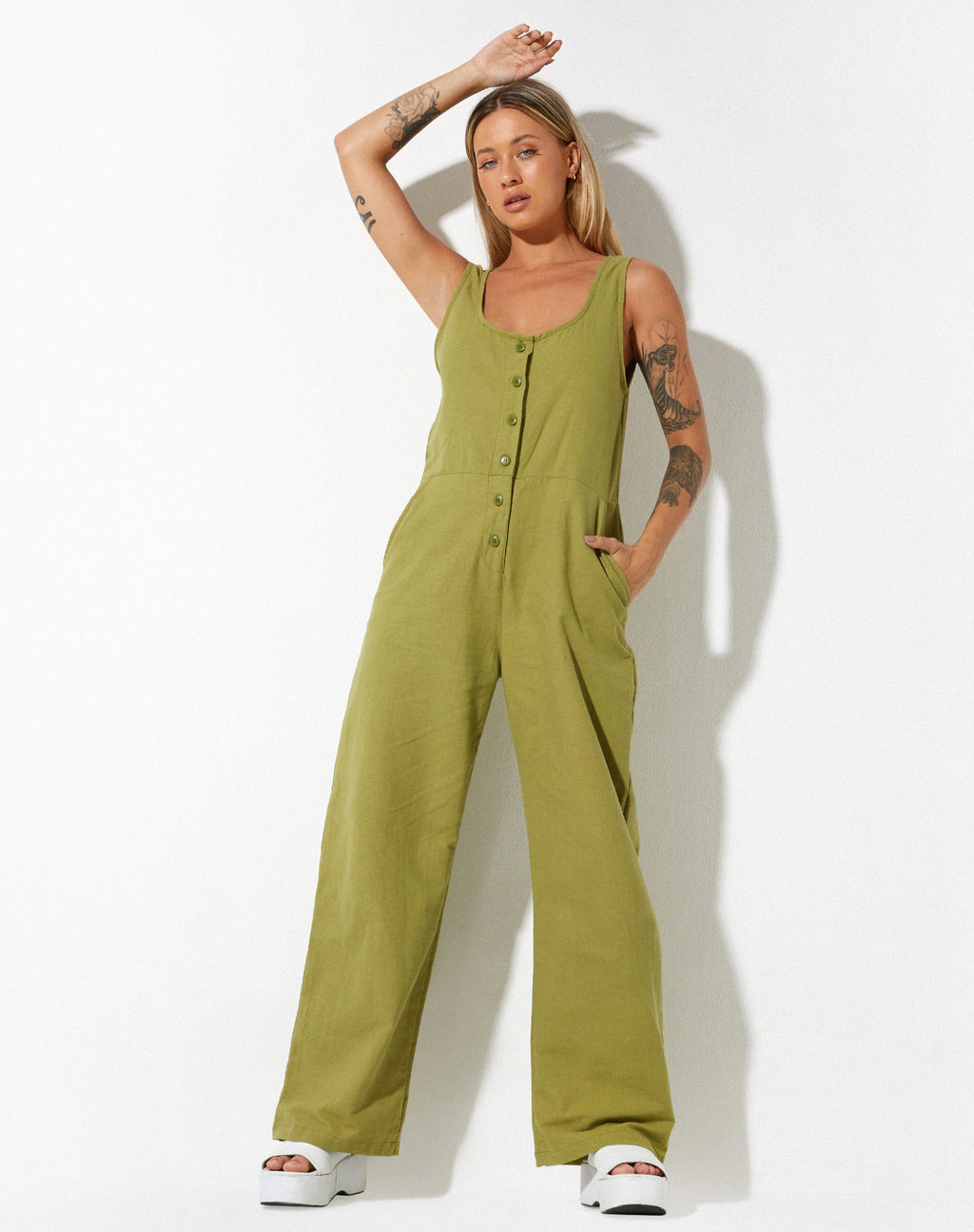 Jumpsuit Beatrix in linnen Rami Green