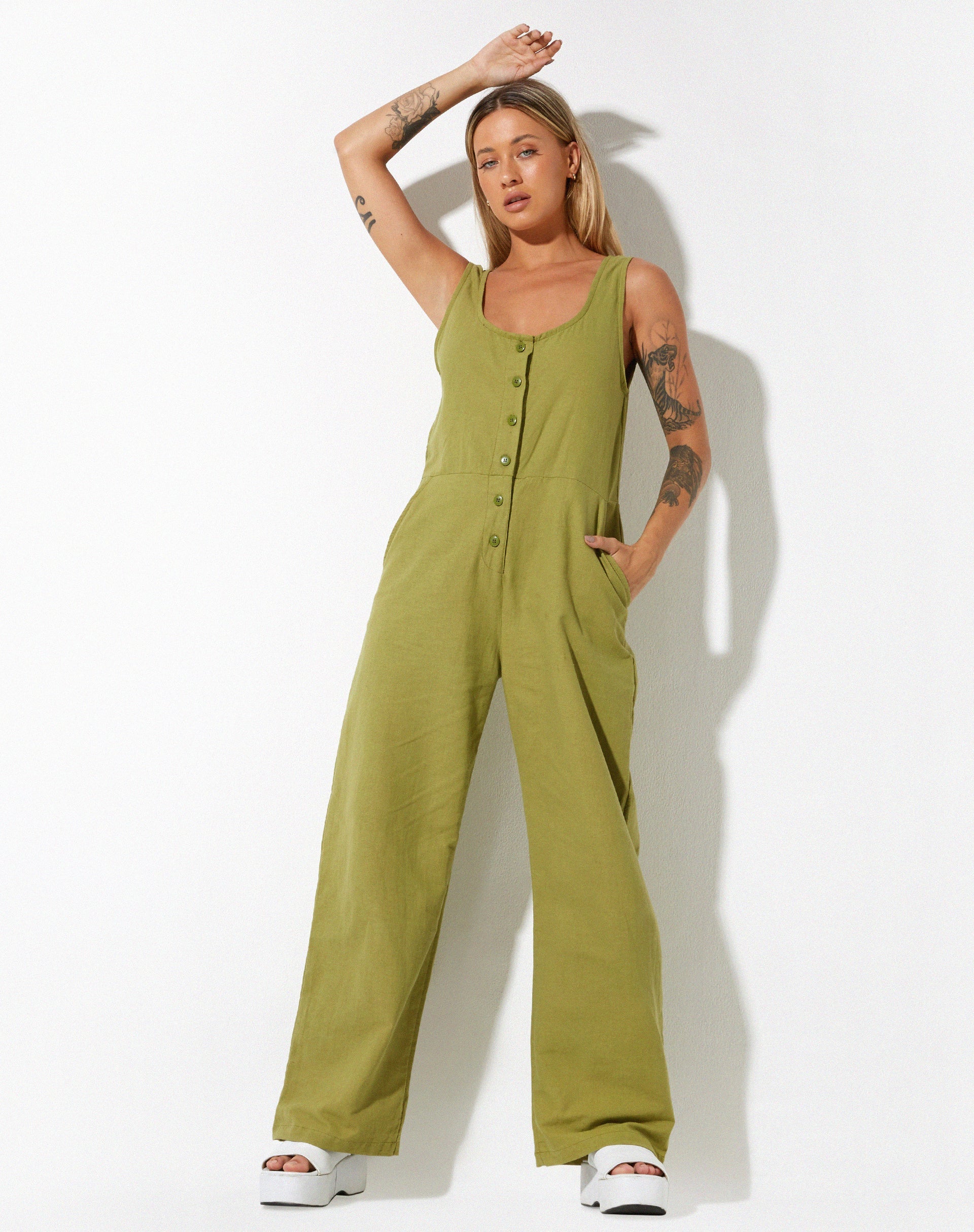 Afbeelding van Beatrix-jumpsuit in linnen Rami Green