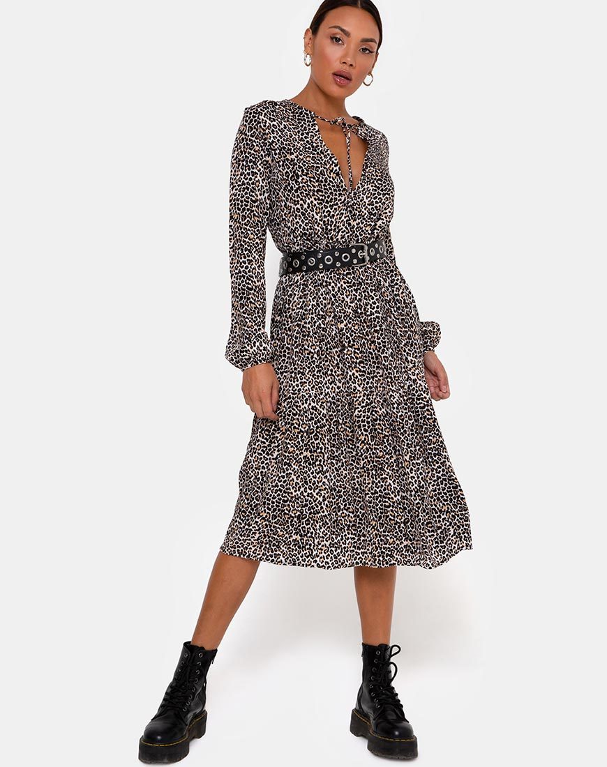Bello Midi Dress in Rar Luipaard Bruin