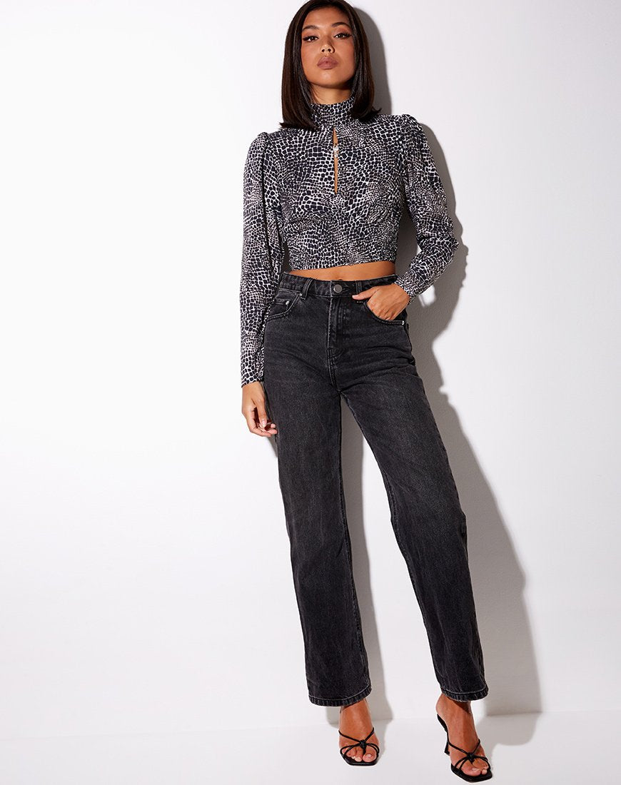 Afbeelding van Belovy Longsleeve Top in Abstract Croc Zwart