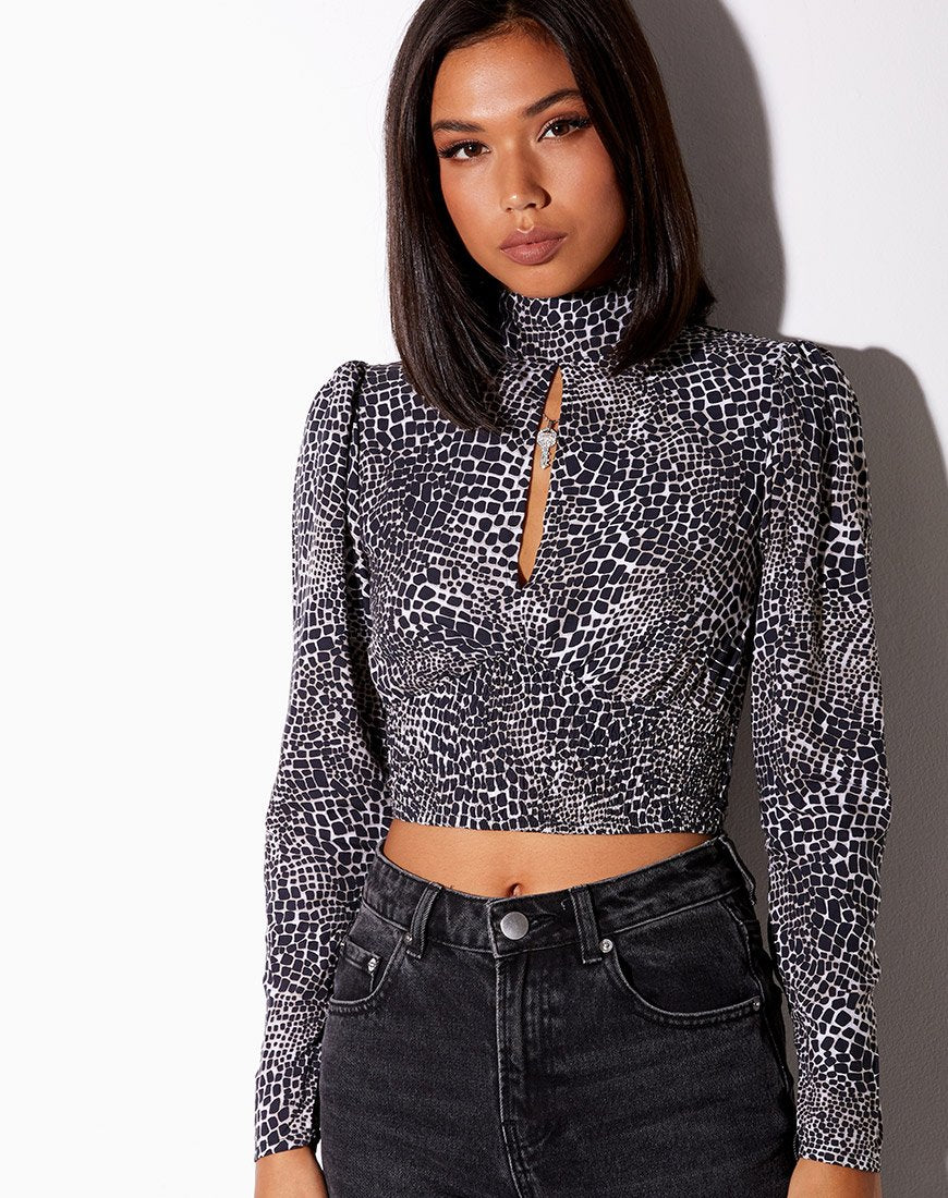 Afbeelding van Belovy Longsleeve Top in Abstract Croc Zwart