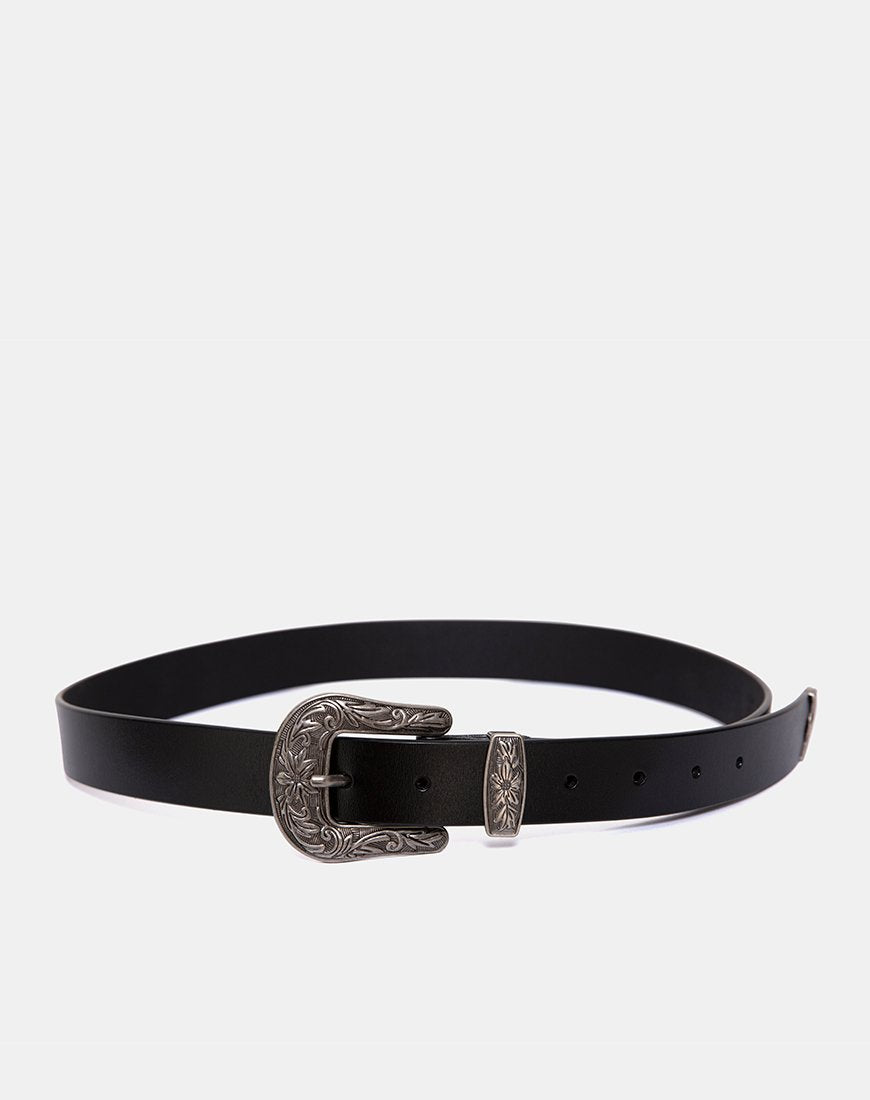 Afbeelding van Zwarte Vintage Western Riem met Zilveren Gesp