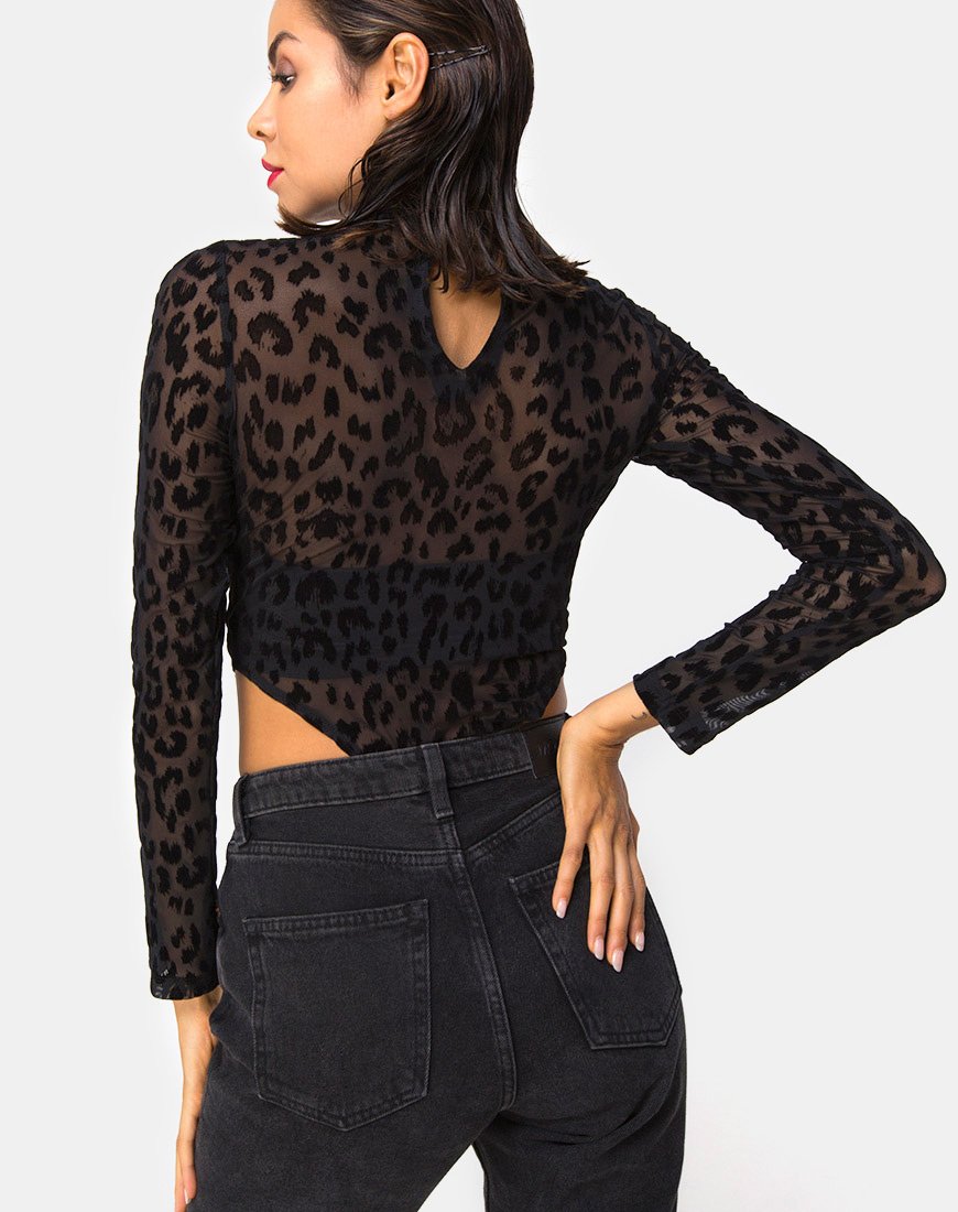 Afbeelding van Berani Highneck Bodice in Animal Black Net