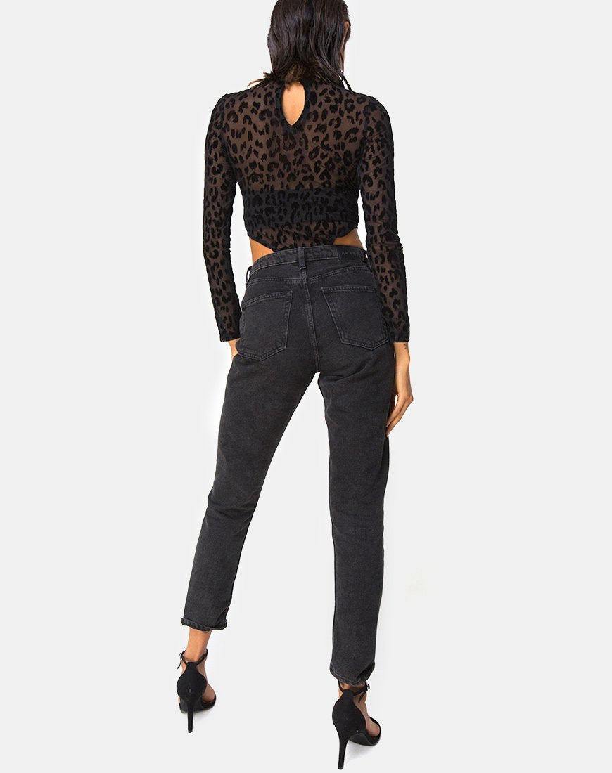 Afbeelding van Berani Highneck Bodice in Animal Black Net