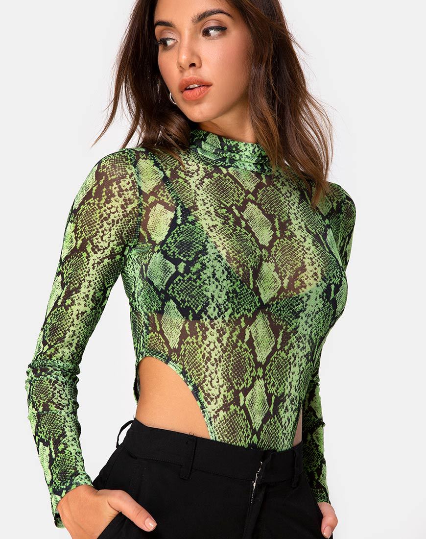 Afbeelding van Berani Bodice in Slime Lime Snake Mesh