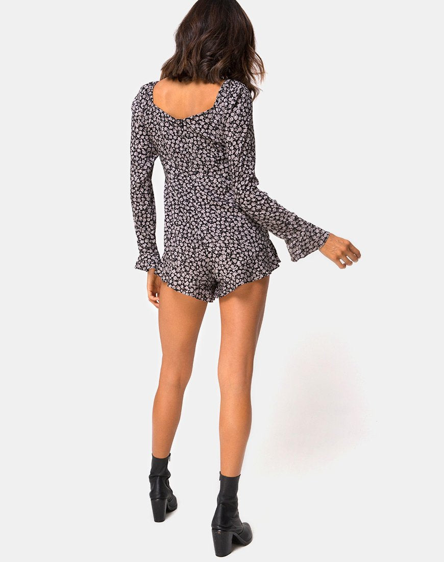 Afbeelding van Berlo Playsuit met lange mouwen in Ditsy Rose Zwart