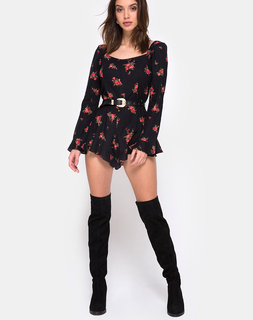 Afbeelding van Berlo Playsuit met lange mouwen in Soi Rose Zwart en Rood