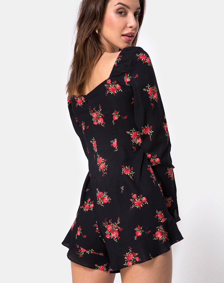 Afbeelding van Berlo Playsuit met lange mouwen in Soi Rose Zwart en Rood