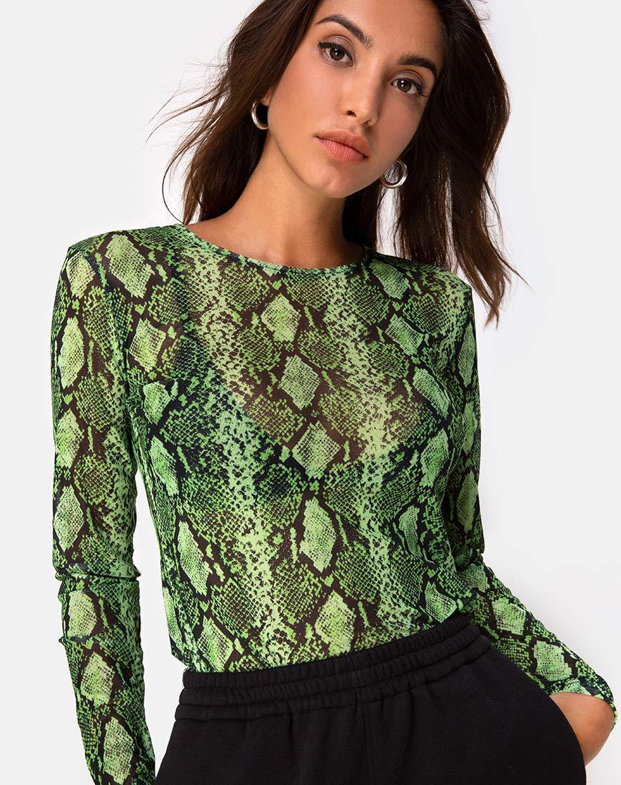 Afbeelding van Betina Bodice in Slime Lime Snake Mesh