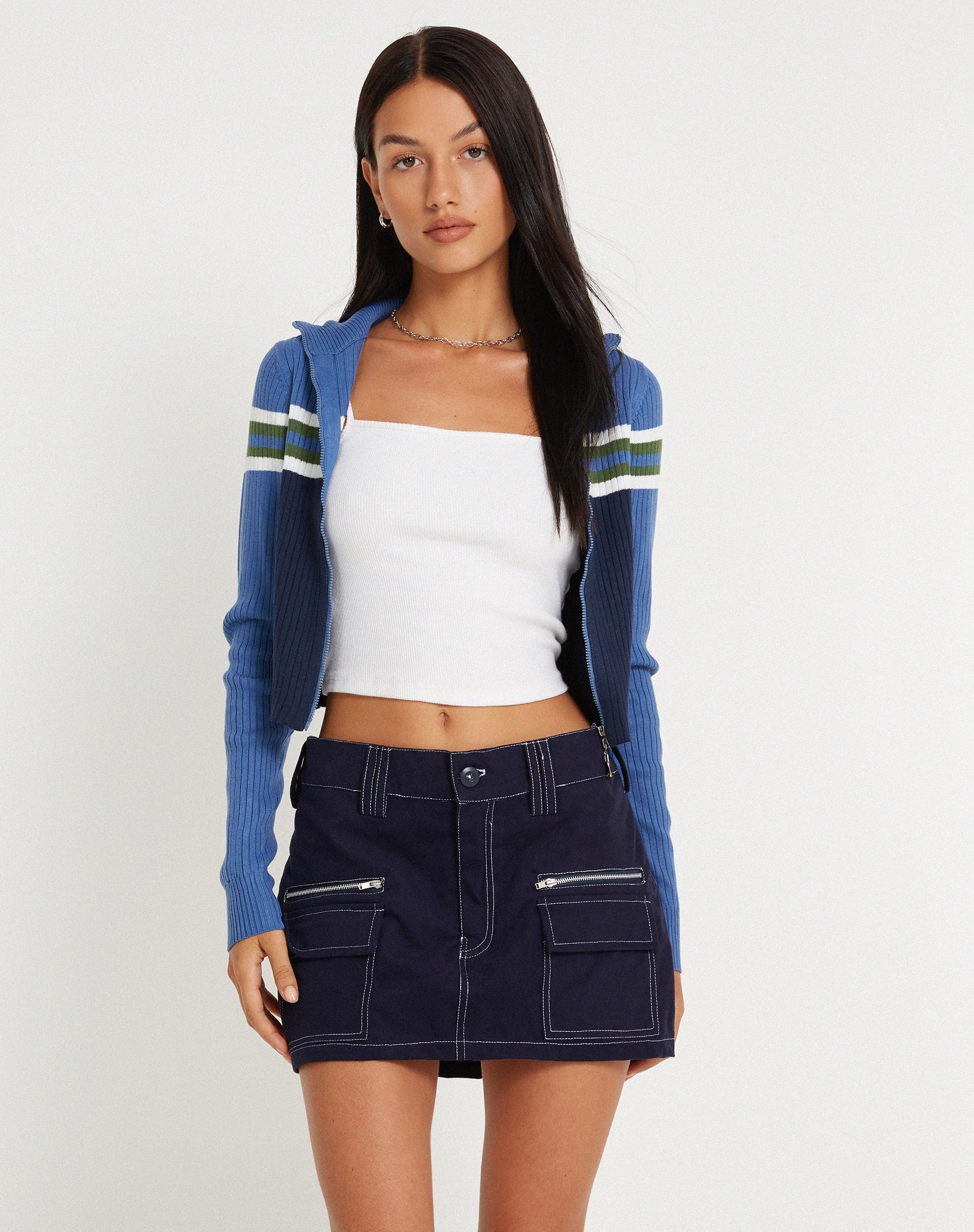 Afbeelding van Betsy MIni rok in marine met witte topsteek