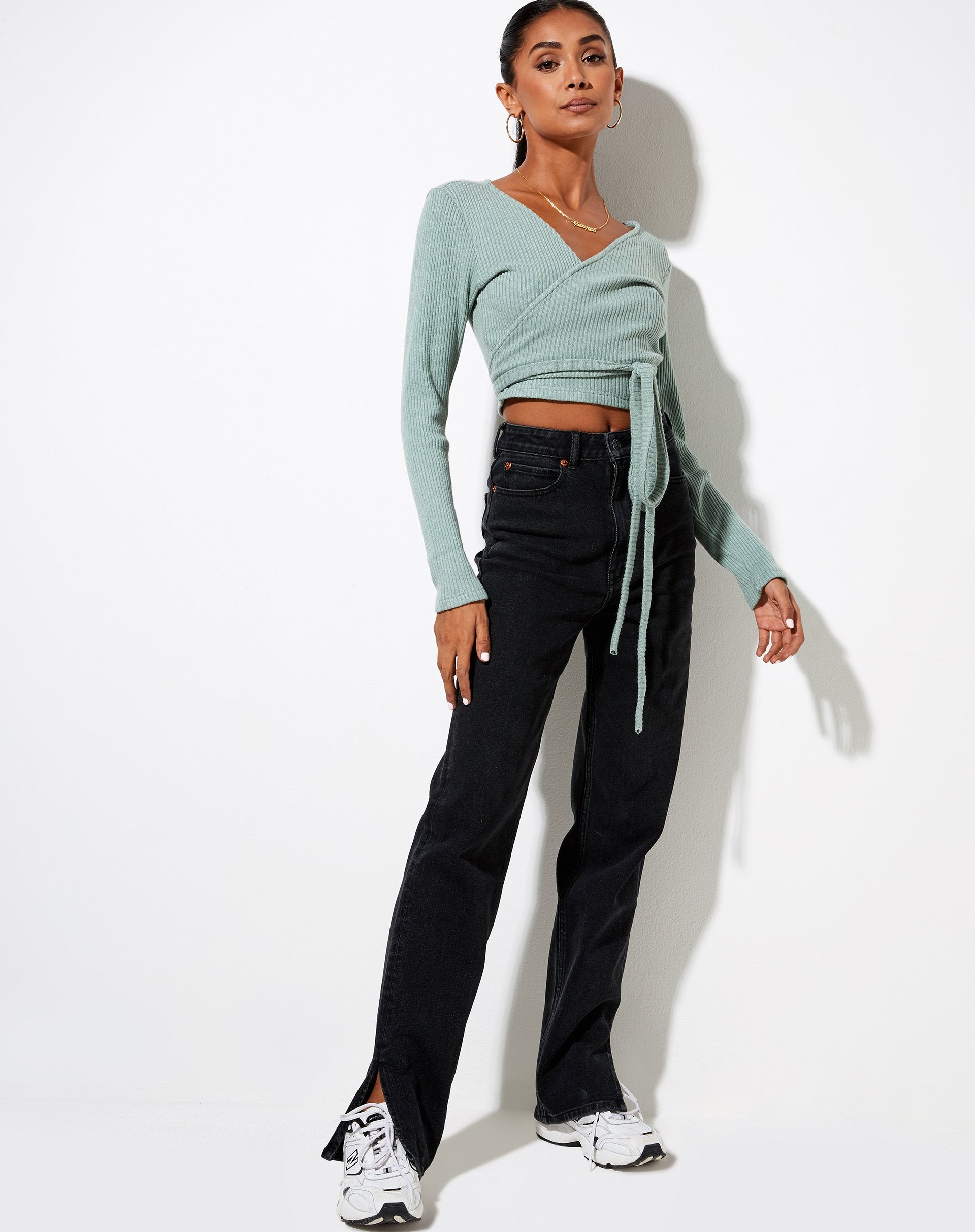 Afbeelding van Bianca Wrap Top in Rib Olive