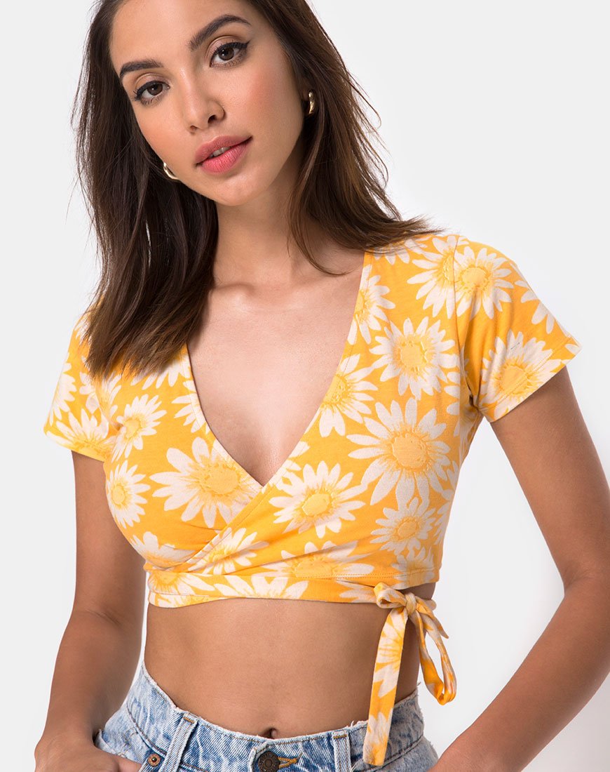 Afbeelding van Biaz Wrap Crop in Zonnig Bloemig Geel