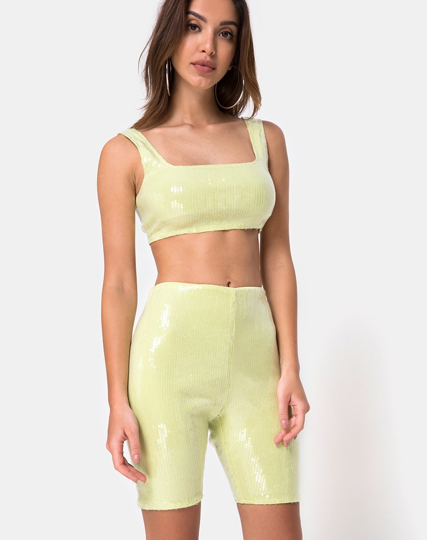 Fietsshort in pistachegroen met heldere lovertjes