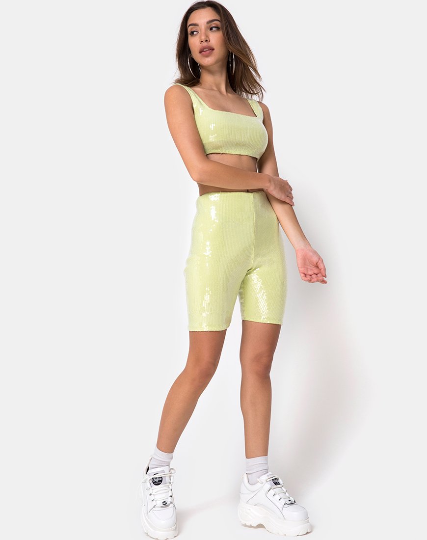 Afbeelding van Fietsshort in pistachegroen met heldere lovertjes