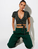 Afbeelding van Bilar Crop Top in Vloeiende Bloem Zwart